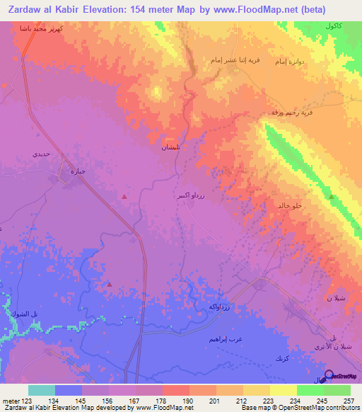 Zardaw al Kabir,Iraq Elevation Map