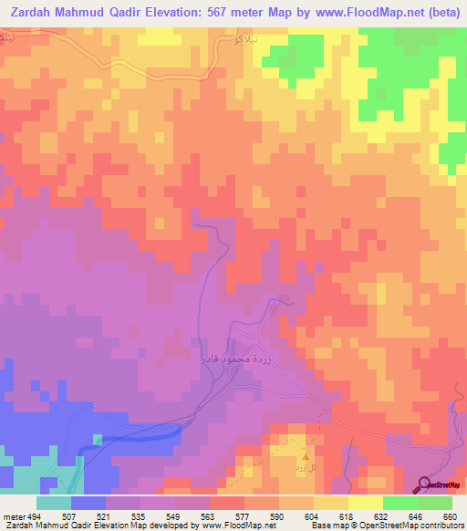 Zardah Mahmud Qadir,Iraq Elevation Map