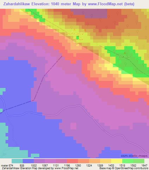 Zahardahlikaw,Iraq Elevation Map