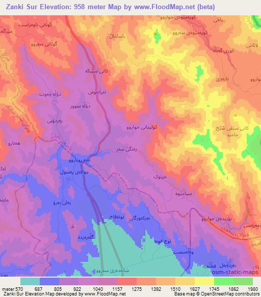 Zanki Sur,Iraq Elevation Map