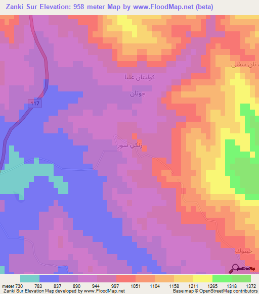 Zanki Sur,Iraq Elevation Map