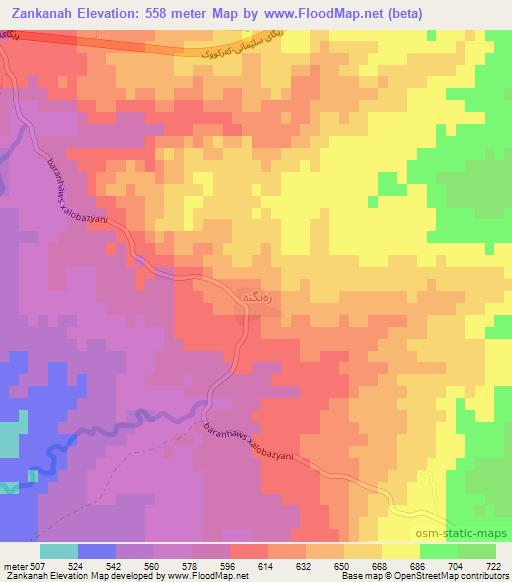 Zankanah,Iraq Elevation Map