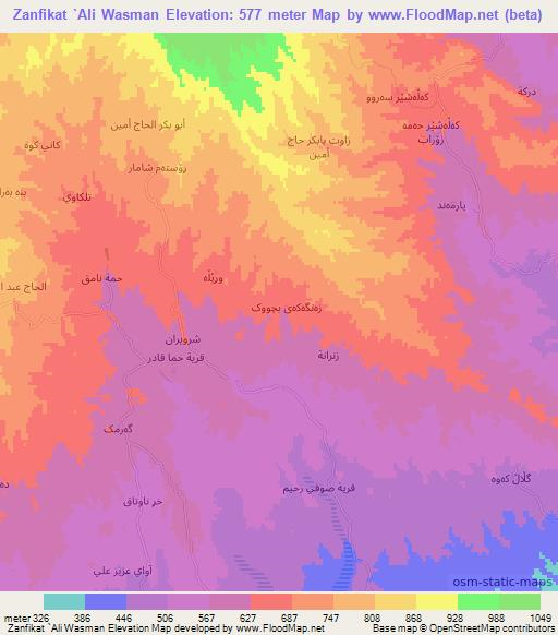 Zanfikat `Ali Wasman,Iraq Elevation Map