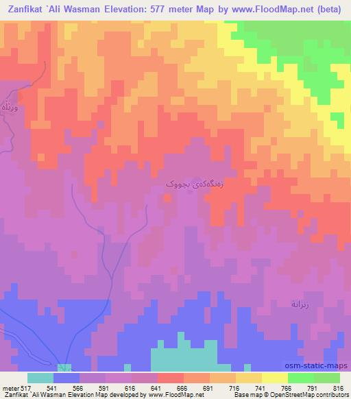 Zanfikat `Ali Wasman,Iraq Elevation Map