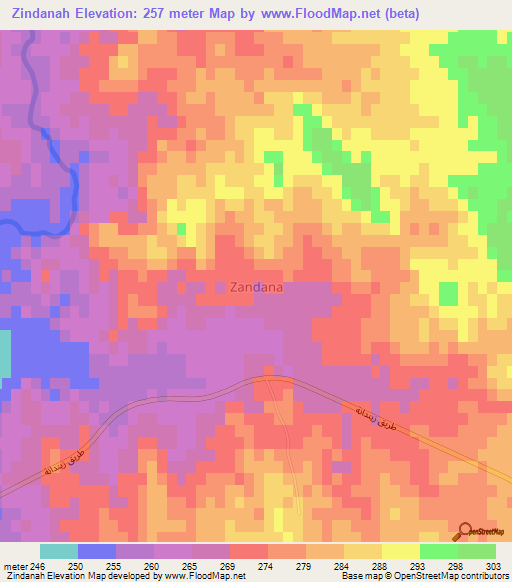 Zindanah,Iraq Elevation Map