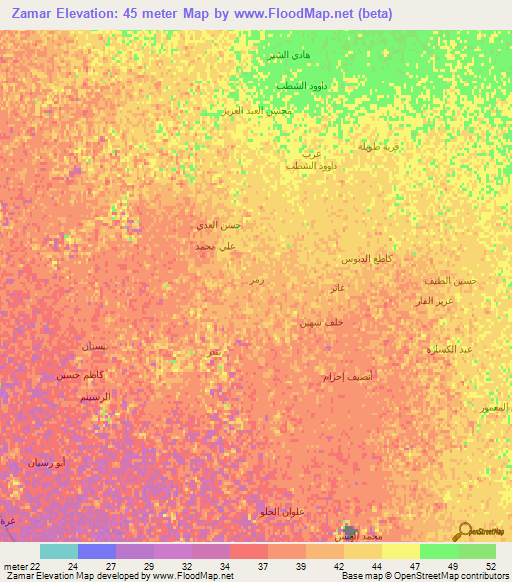 Zamar,Iraq Elevation Map