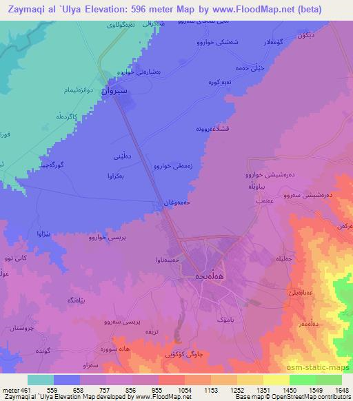 Zaymaqi al `Ulya,Iraq Elevation Map