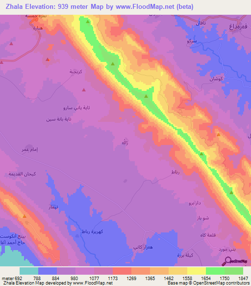 Zhala,Iraq Elevation Map