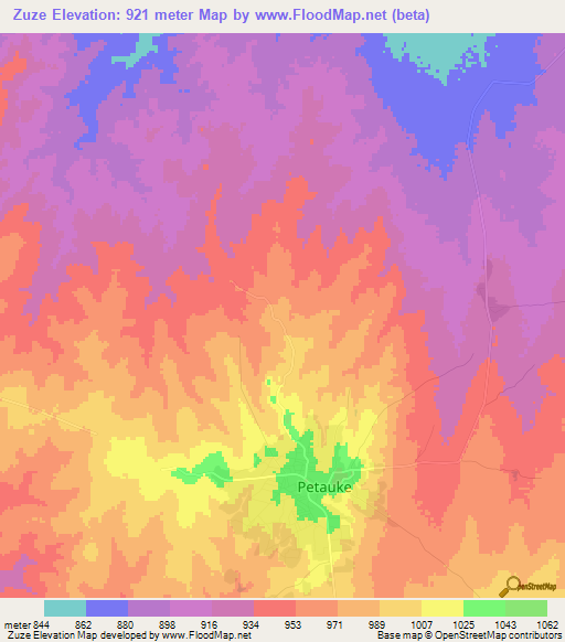 Zuze,Zambia Elevation Map