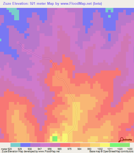 Zuze,Zambia Elevation Map