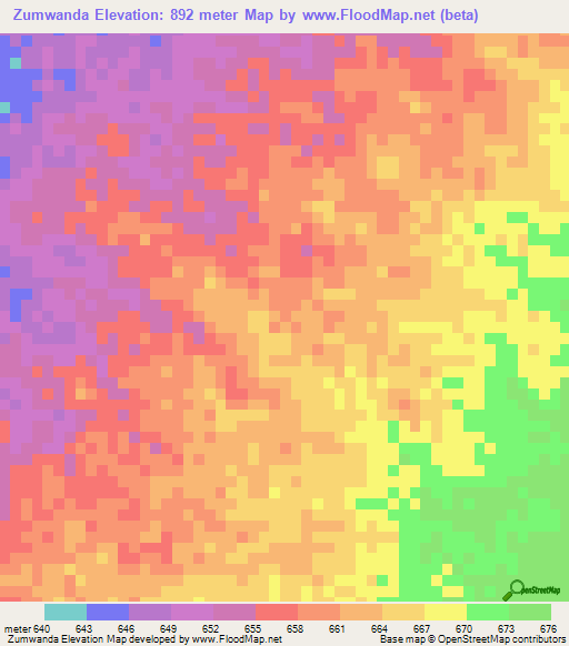 Zumwanda,Zambia Elevation Map