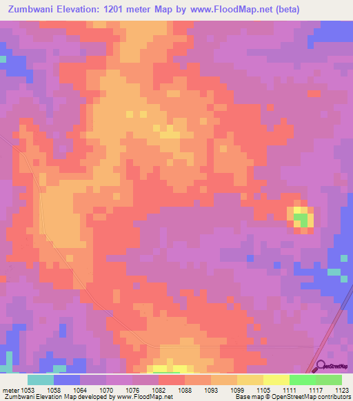 Zumbwani,Zambia Elevation Map