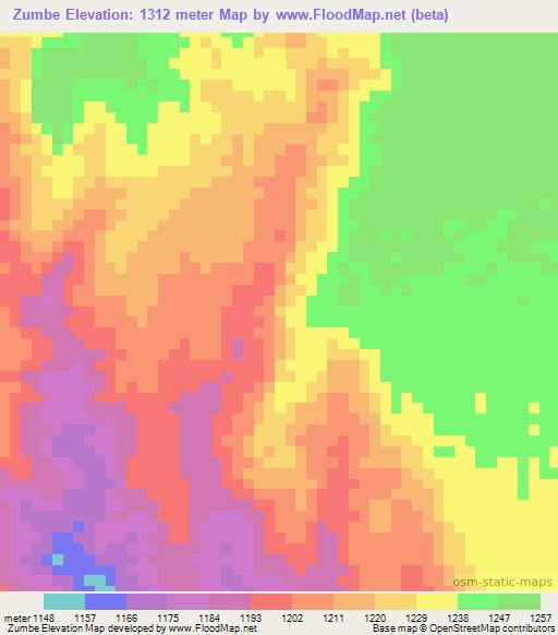 Zumbe,Zambia Elevation Map