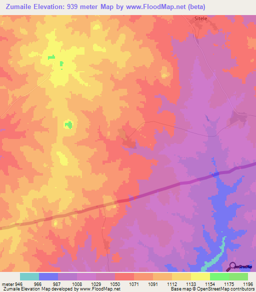 Zumaile,Zambia Elevation Map