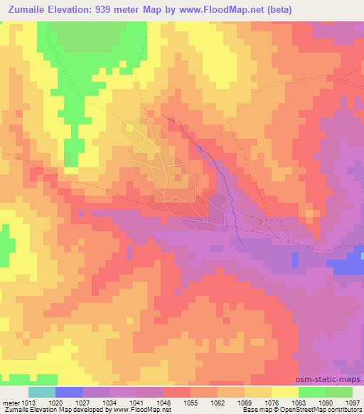 Zumaile,Zambia Elevation Map