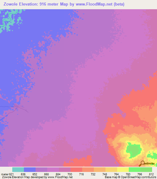 Zowole,Zambia Elevation Map