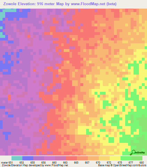 Zowole,Zambia Elevation Map