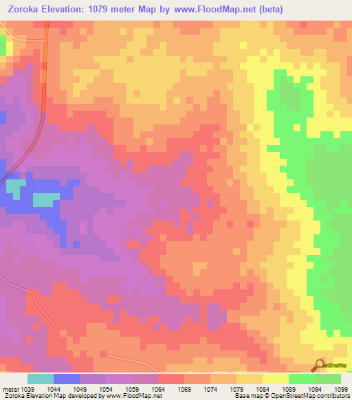 Zoroka,Zambia Elevation Map