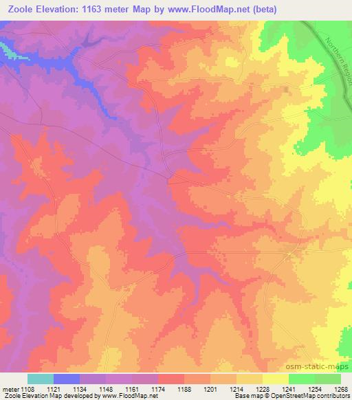 Zoole,Zambia Elevation Map