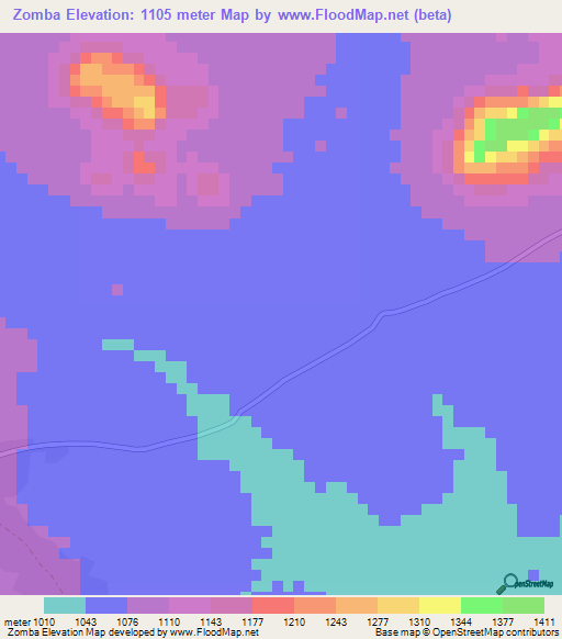 Zomba,Zambia Elevation Map