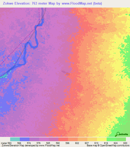 Zokwe,Zambia Elevation Map