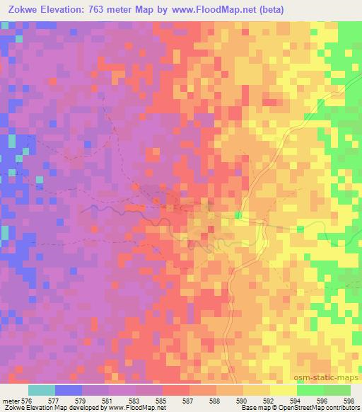 Zokwe,Zambia Elevation Map