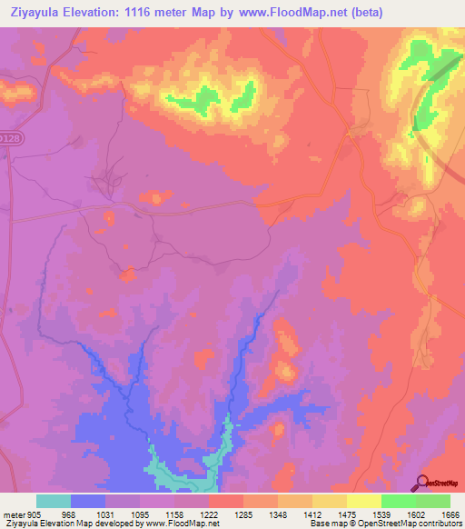 Ziyayula,Zambia Elevation Map