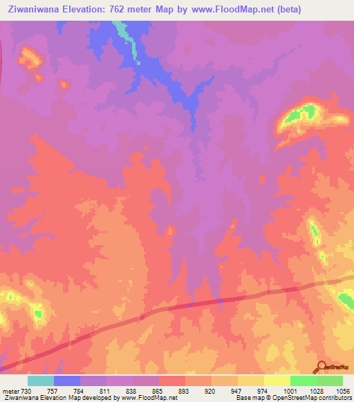 Ziwaniwana,Zambia Elevation Map