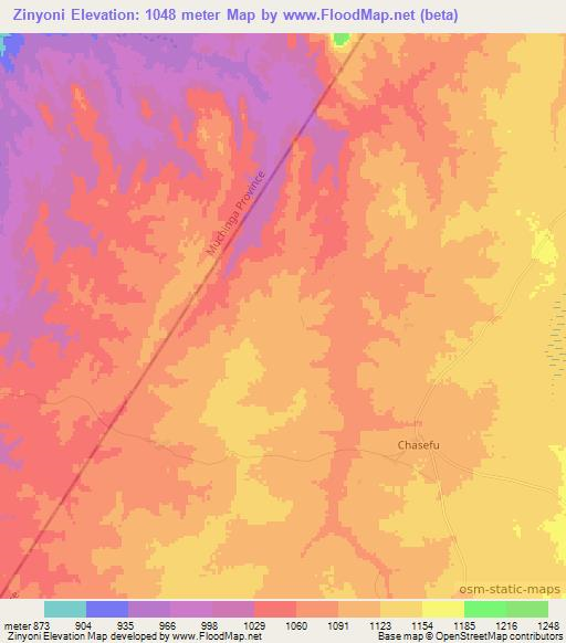 Zinyoni,Zambia Elevation Map