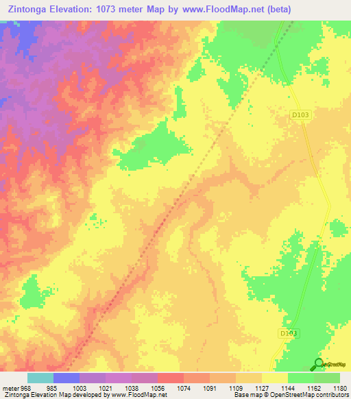 Zintonga,Zambia Elevation Map