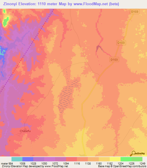 Zinonyi,Zambia Elevation Map