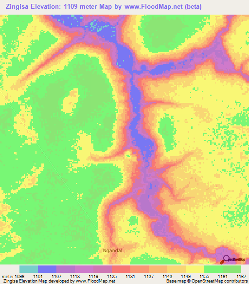 Zingisa,Zambia Elevation Map