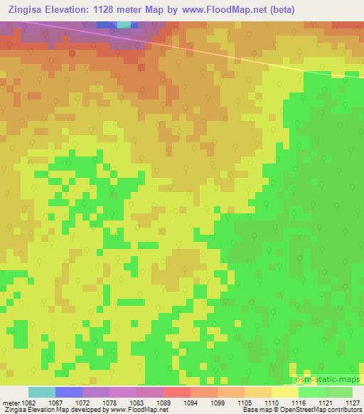 Zingisa,Zambia Elevation Map