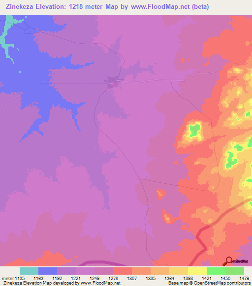 Zinekeza,Zambia Elevation Map