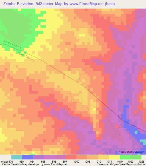 Zemba,Zambia Elevation Map