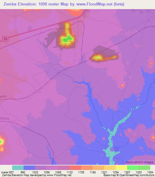 Zemba,Zambia Elevation Map