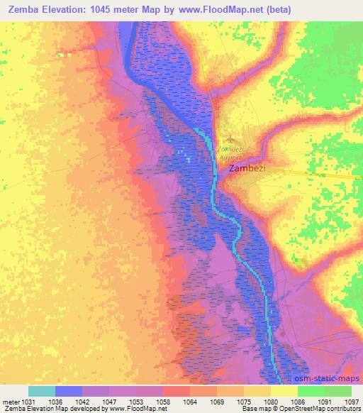 Zemba,Zambia Elevation Map