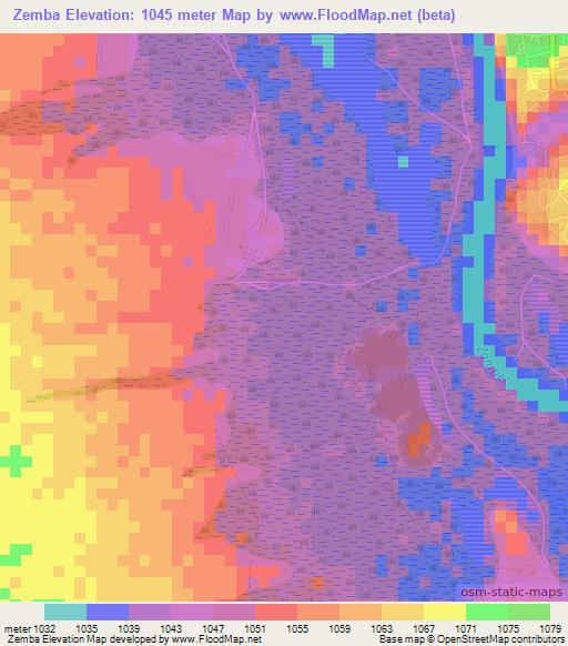 Zemba,Zambia Elevation Map