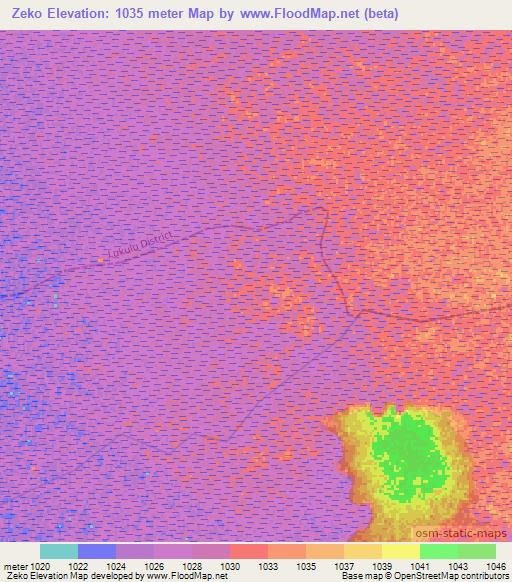 Zeko,Zambia Elevation Map