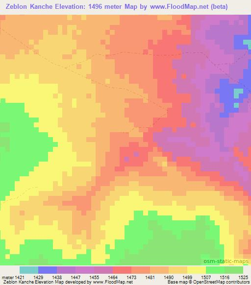 Zeblon Kanche,Zambia Elevation Map