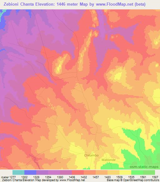 Zebioni Chanta,Zambia Elevation Map