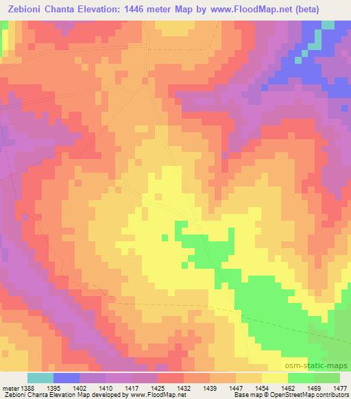 Zebioni Chanta,Zambia Elevation Map