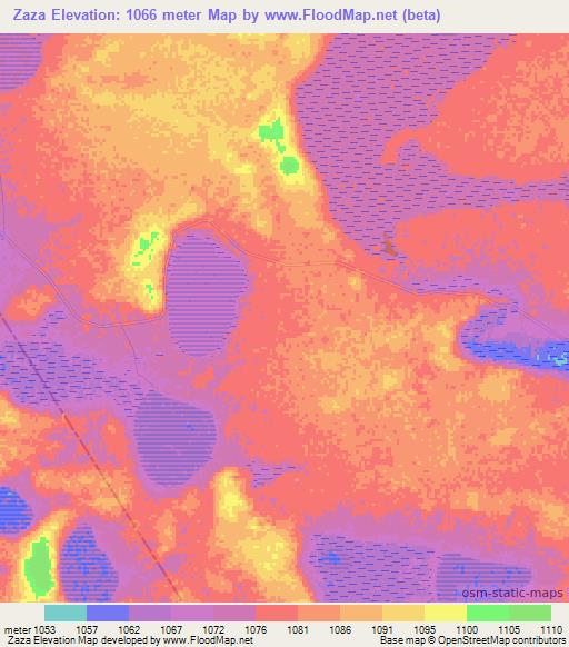 Zaza,Zambia Elevation Map