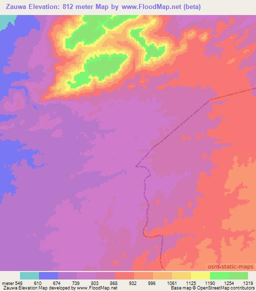 Zauwa,Zambia Elevation Map