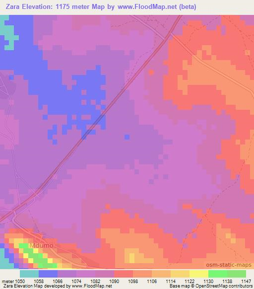 Zara,Zambia Elevation Map