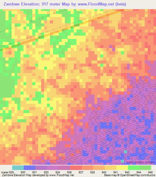 Zambwe,Zambia Elevation Map