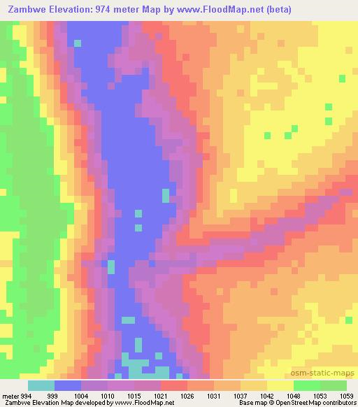 Zambwe,Zambia Elevation Map