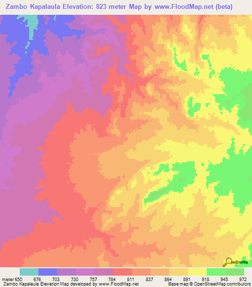 Zambo Kapalaula,Zambia Elevation Map