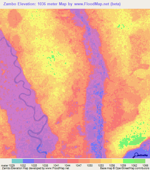 Zambo,Zambia Elevation Map