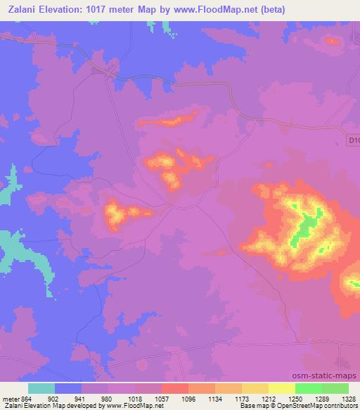 Zalani,Zambia Elevation Map